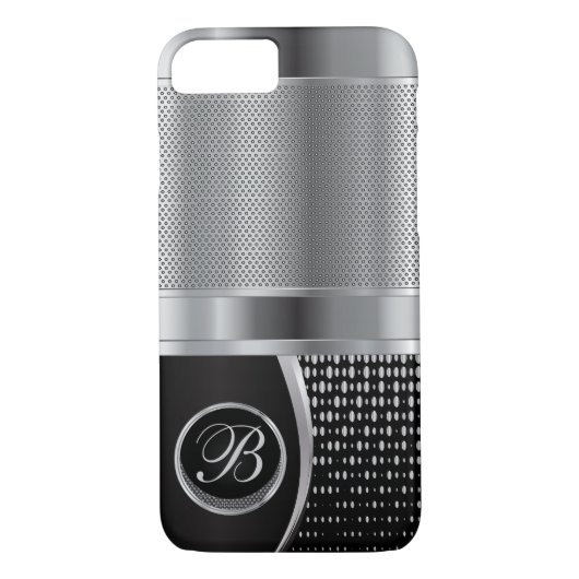 Monogrammed Black en Silver Metallic Mesh Case-Mate iPhone Case (Achterkant)