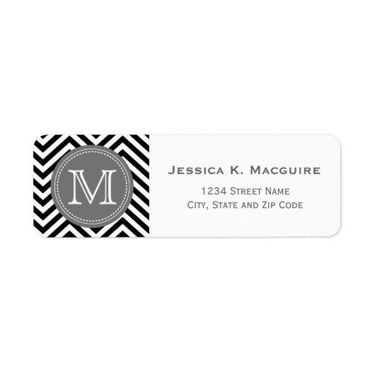 Monogrammed Black & Gray Chevron Etiket (Voorkant)