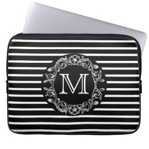 Monogrammed Black HS Floral Laptop Sleeve