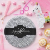 Monogrammed Black & Silver 25th Jubileum Papieren Bordje (Feest)