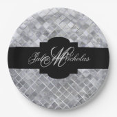 Monogrammed Black & Silver 25th Jubileum Papieren Bordje (Voorkant)