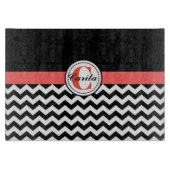 Monogrammed Black/White Chevron Cutting Board Snijplank (Voorkant)