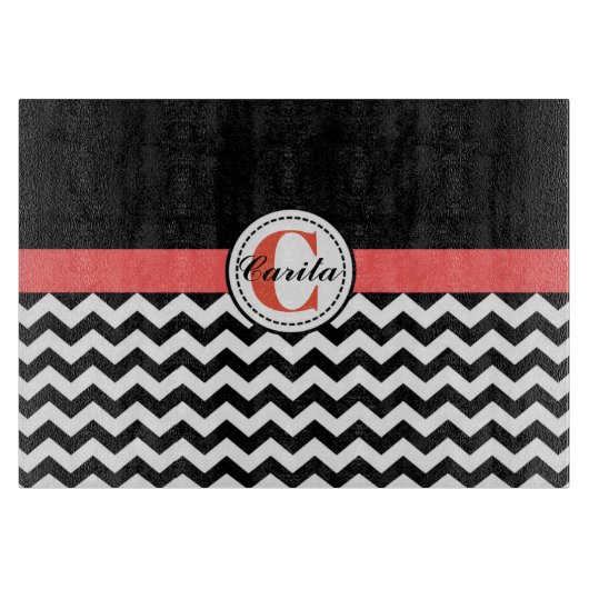 Monogrammed Black/White Chevron Cutting Board Snijplank (Voorkant)