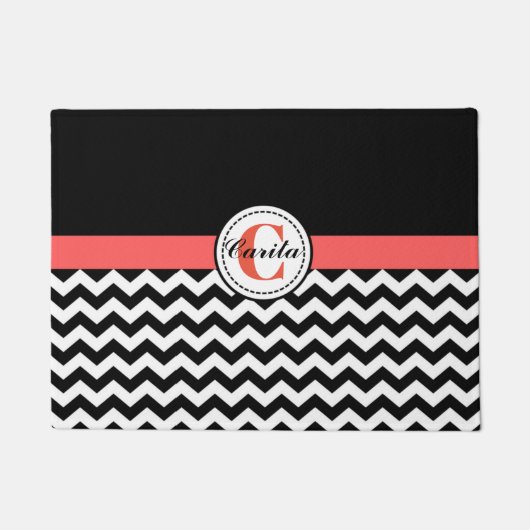 Monogrammed Black/White Chevron Doormat Deurmat (Voorkant)