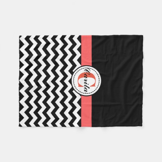 Monogrammed Black/White Chevron Fleece Blanket (Voorkant (Horizontaal))