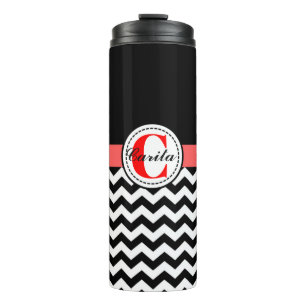 Monogrammed Black/White Chevron Thermal Tumbler Thermosbeker