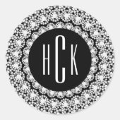 Monogrammed Black & White Diamonds Ronde Sticker (Voorkant)
