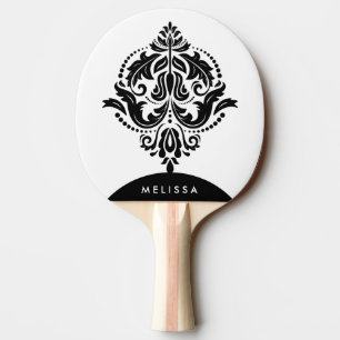Monogrammed Black & White Floral ornament Tafeltennisbatje