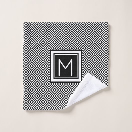 Monogrammed Black White Geometric Pattern Bad Handdoek (Wasdoekje)