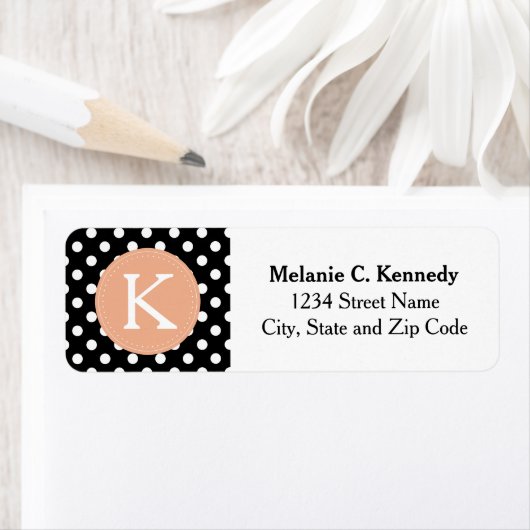 Monogrammed Black White Polka Dot Pattern Etiket (Insitu)