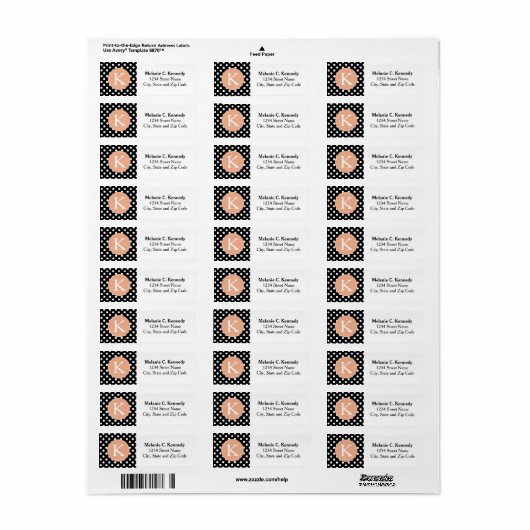 Monogrammed Black White Polka Dot Pattern Etiket (Full Sheet)