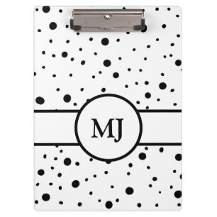 Monogrammed Black White Polka Dots and Stripes Klembord