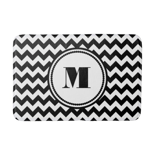Monogrammed Black White Striped Chevron Pattern Badmat (Voorkant)