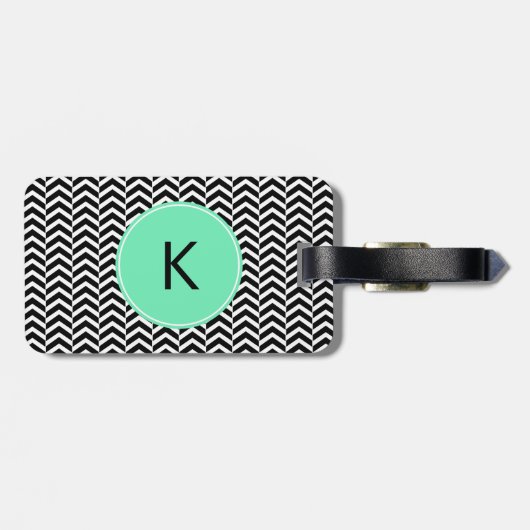 Monogrammed Black, White Zee Foam Chevron Pattern Bagagelabel (Achterkant horizontaal)