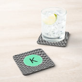 Monogrammed Black, White Zee Foam Chevron Pattern Drankjes Onderzetter (Rechterzijde)