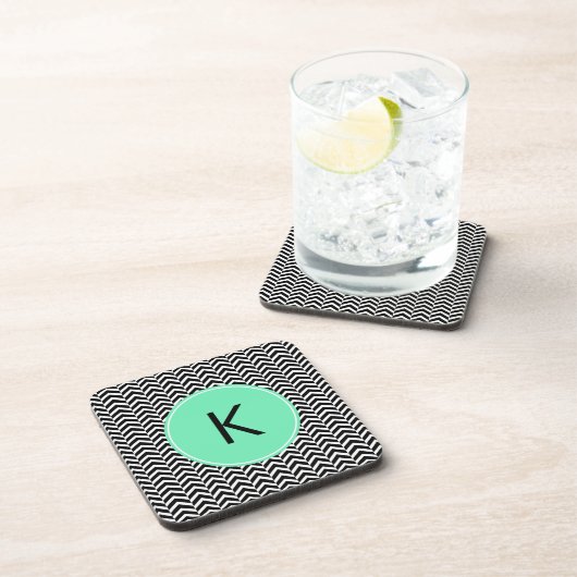 Monogrammed Black, White Zee Foam Chevron Pattern Drankjes Onderzetter (Rechterzijde)