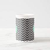 Monogrammed Black, White Zee Foam Chevron Pattern Porselein Kop (Voorkant)