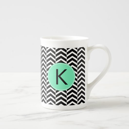 Monogrammed Black, White Zee Foam Chevron Pattern Porselein Kop (Rechts)