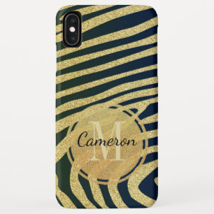 Monogrammed Black Zebra-Skin Stripes on Gold iPhone XS Max Hoesje
