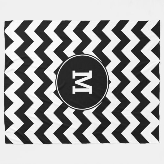 Monogrammed Black Zigzag Pattern Fleece Deken (Voorkant (Horizontaal))