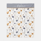 Monogrammed Blauw Grijs Beige Wit Boho Floral Fleece Deken (Voorkant)