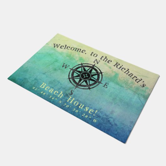 Monogrammed Blauwgroen Ombre Zee Doormat Deurmat (Schuin)