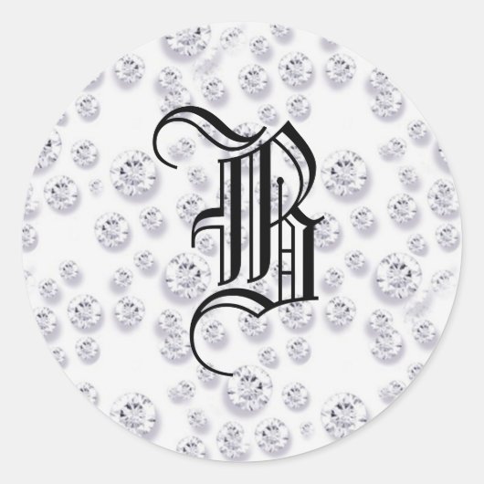 Monogrammed *BLING* Diamonds Ronde Sticker (Voorkant)