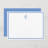 Monogrammed Blue and White Flat Post Kaart (Voorkant / Achterkant)
