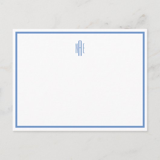 Monogrammed Blue and White Flat Post Kaart (Voorkant)