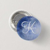 Monogrammed Blue and White Waterverf Ronde Button 3,2 Cm (Voorkant /achterkant)