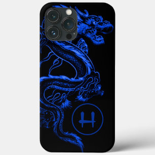 Monogrammed Blue Asian Dragon iPhone 13 Pro Max Hoesje