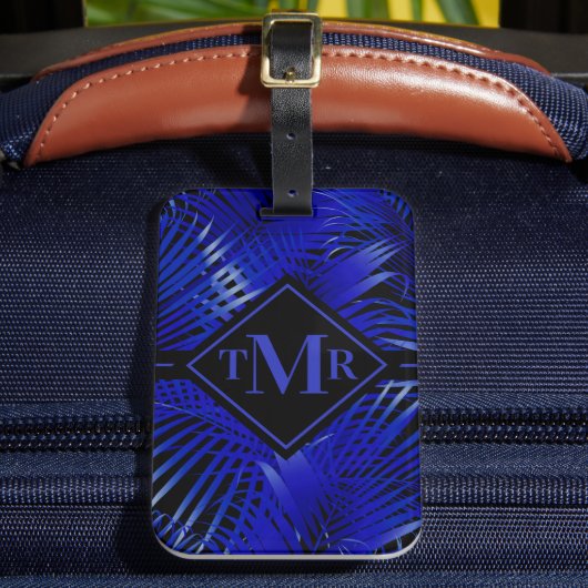 Monogrammed Blue Black Palm Bagagelabel (Voorkant Insitu 2)