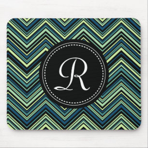 Monogrammed Blue Black Tribal Chevron Pattern Muismat
