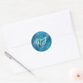 Monogrammed Blue Bokeh Abstracte digitale kunst Ronde Sticker (Envelop)