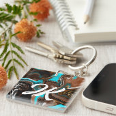 Monogrammed Blue, Brown and Black Abstract Art Sleutelhanger (Voorkant Rechts)