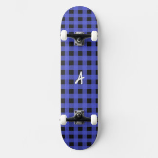 Monogrammed Blue Buffalo Plaid Rustic Patterned Skateboard