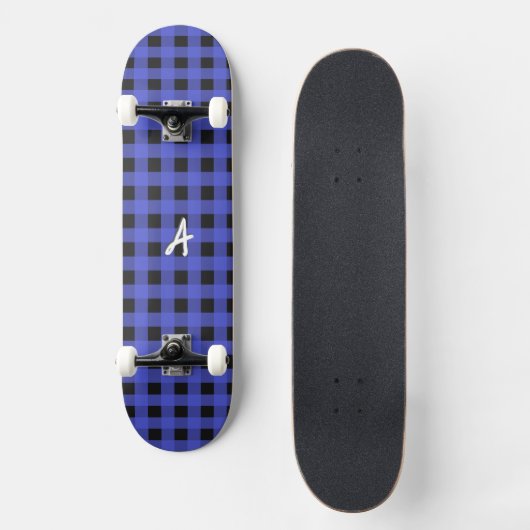 Monogrammed Blue Buffalo Plaid Rustic Patterned Skateboard (Voorkant)