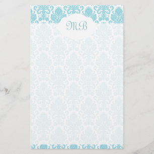 Monogrammed blue Damask Briefpapier