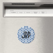 Monogrammed Blue Damask Magneet (Insitu (Vaatwasser))