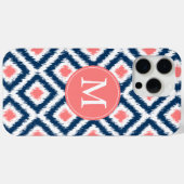 Monogrammed Blue en Coral Diamonds Ikat Pattern Case-Mate iPhone Case (Achterkant (horizontaal))