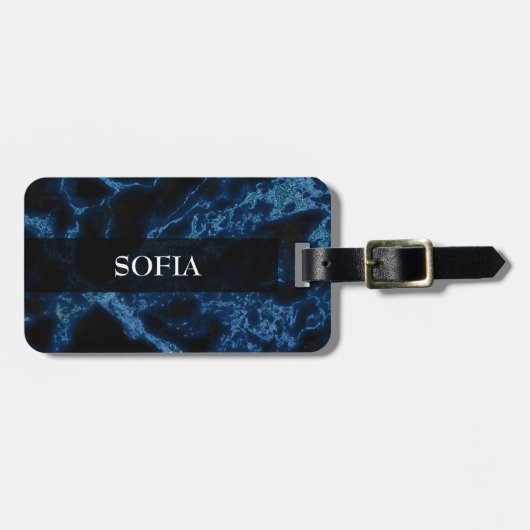 Monogrammed Blue Glitter White Sparks Bagagelabel (Voorkant horizontaal)