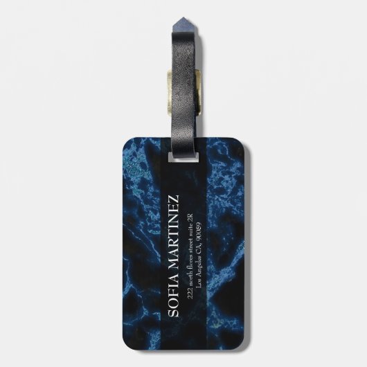 Monogrammed Blue Glitter White Sparks Bagagelabel (Achterkant verticaal)