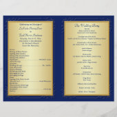 Monogrammed Blue, Gold Floral Wedding Programme (Dos)