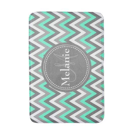 Monogrammed Blue & Gray Chevron Pattern Badmat (Voorkant Verticaal)