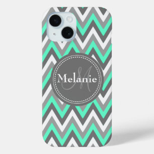 Monogrammed Blue & Gray Chevron Pattern