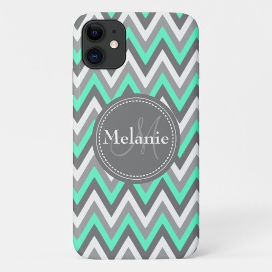 Monogrammed Blue & Gray Chevron Pattern Case-Mate iPhone Case (Achterkant)
