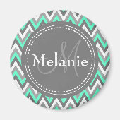 Monogrammed Blue & Gray Chevron Pattern Magneet (Voorkant)