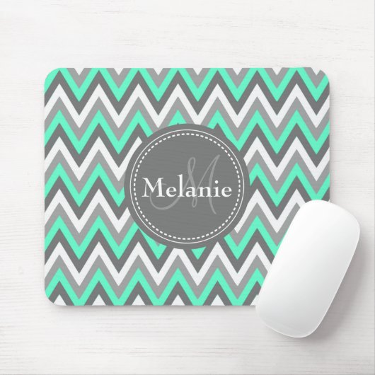 Monogrammed Blue & Gray Chevron Pattern Muismat (Met muis)
