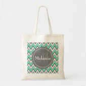 Monogrammed Blue & Gray Chevron Pattern Tote Bag (Voorkant)