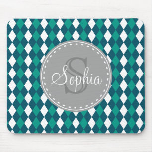 Monogrammed Blue Green Diamdons Pattern Muismat